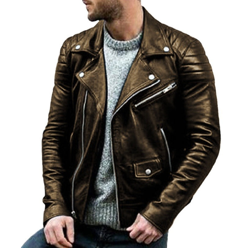 Spring Autumn New Fashion Men's Casual Trendy Loose Leather Jacket Coat America image 4