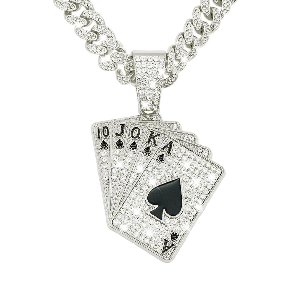 18K Gold Plated Hip-Hop Iced Out Spades Playing Card Necklace Men Personalize