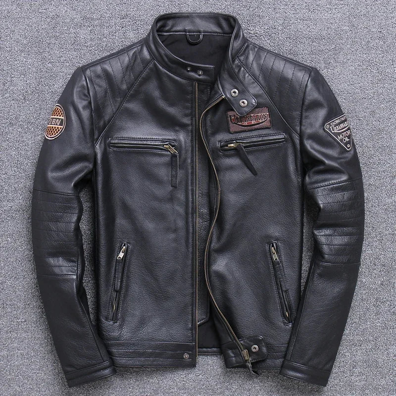 Biker motor style Vintage Men's quality genuine leather J