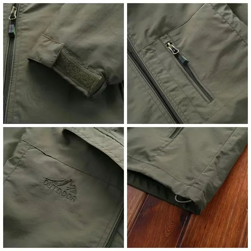 Men's Windbreaker Hiking Jacket Men's Thin Waterproof MA-1 Pilot Hooded Coat Me image 5