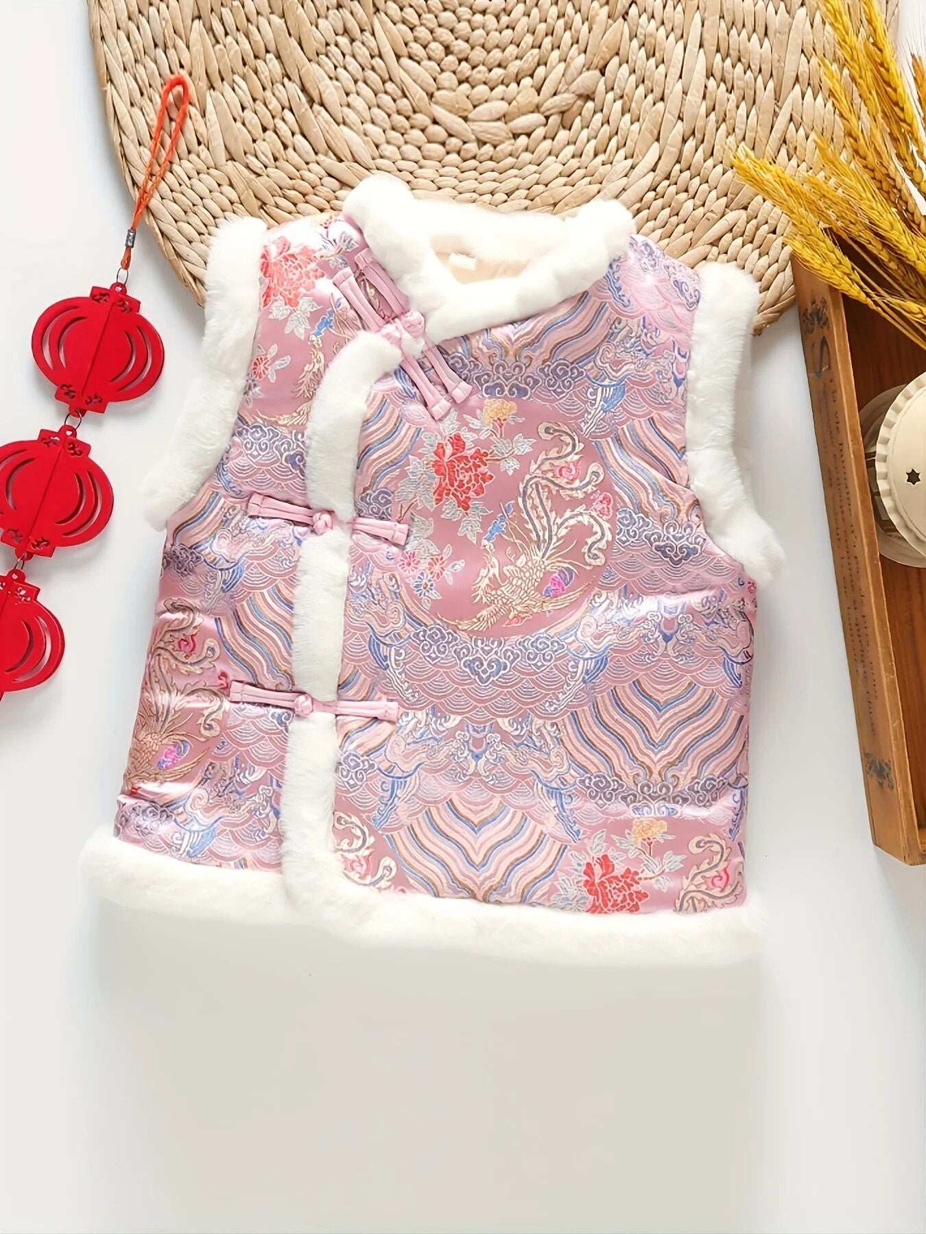 Girls Thick Embroidery Sleeveless Jacket Vintage Style Outerwear Top For Fall W