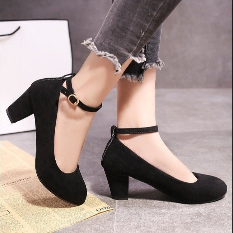 Women High Heels Round Toe New Fashion Shoes Thick Heel Pink Woman Shoes Eleg
