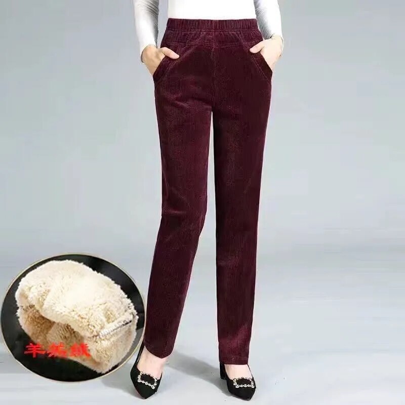 Plush Thick Casual Pants Fleece Pencil Pants Women Corduroy Warm High Waist P