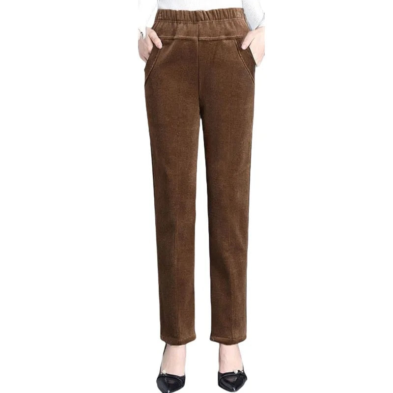 Plush Thick Casual Pants Fleece Pencil Pants Women Corduroy Warm High Waist P