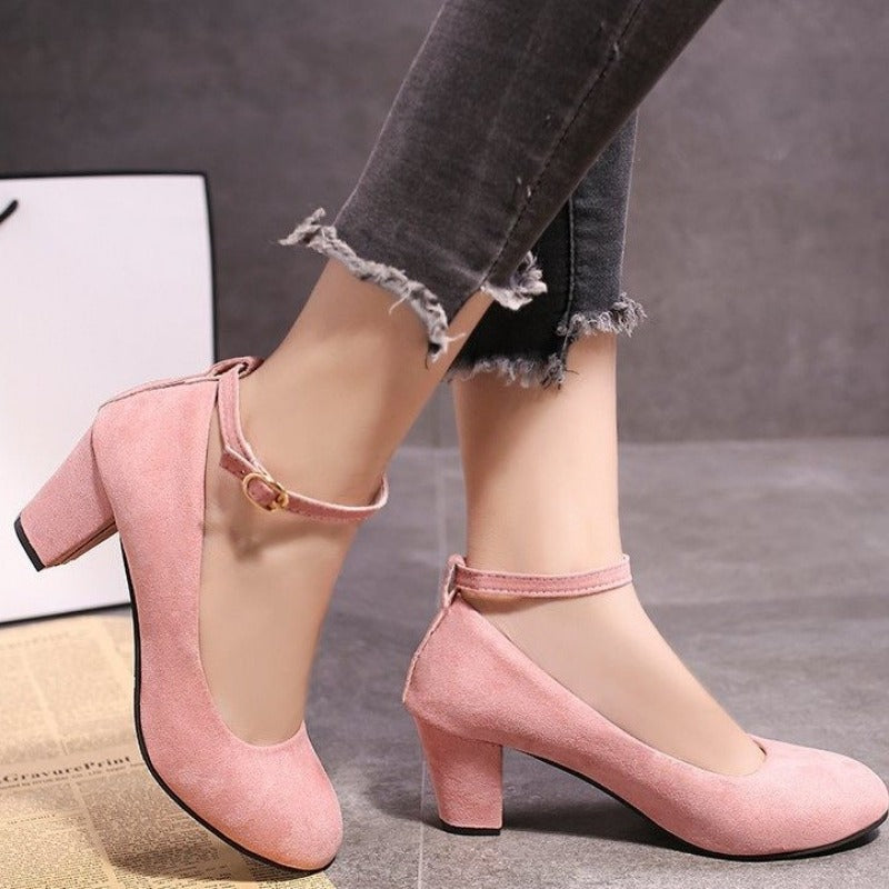 Women High Heels Round Toe New Fashion Shoes Thick Heel Pink Woman Shoes Eleg
