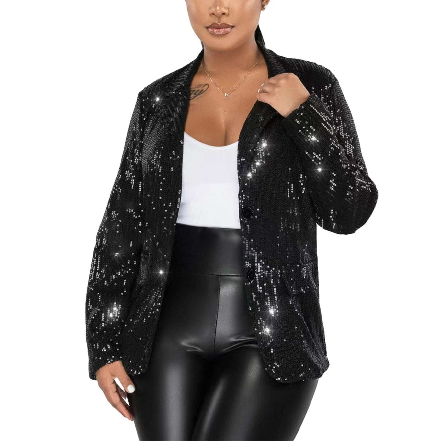 New Fashion Sequined Suit Jacket For Women Elegant Sequins Glitter Blazer Coat