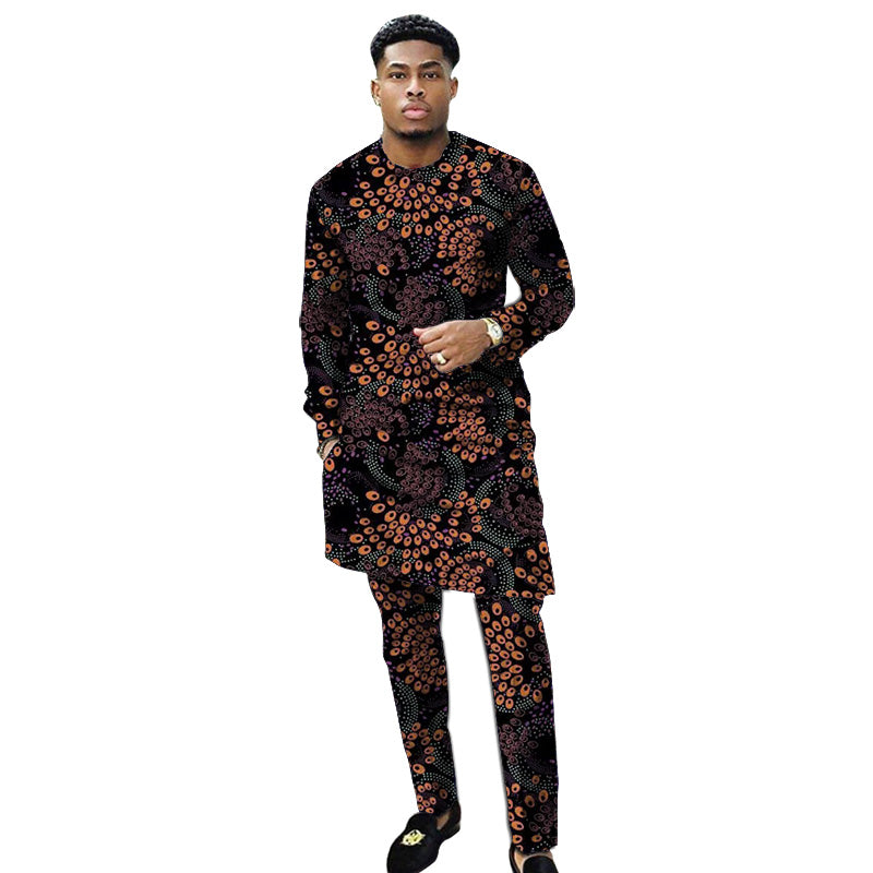 African clothing men's print set shirt with trouser patchwork Ankara pant sets