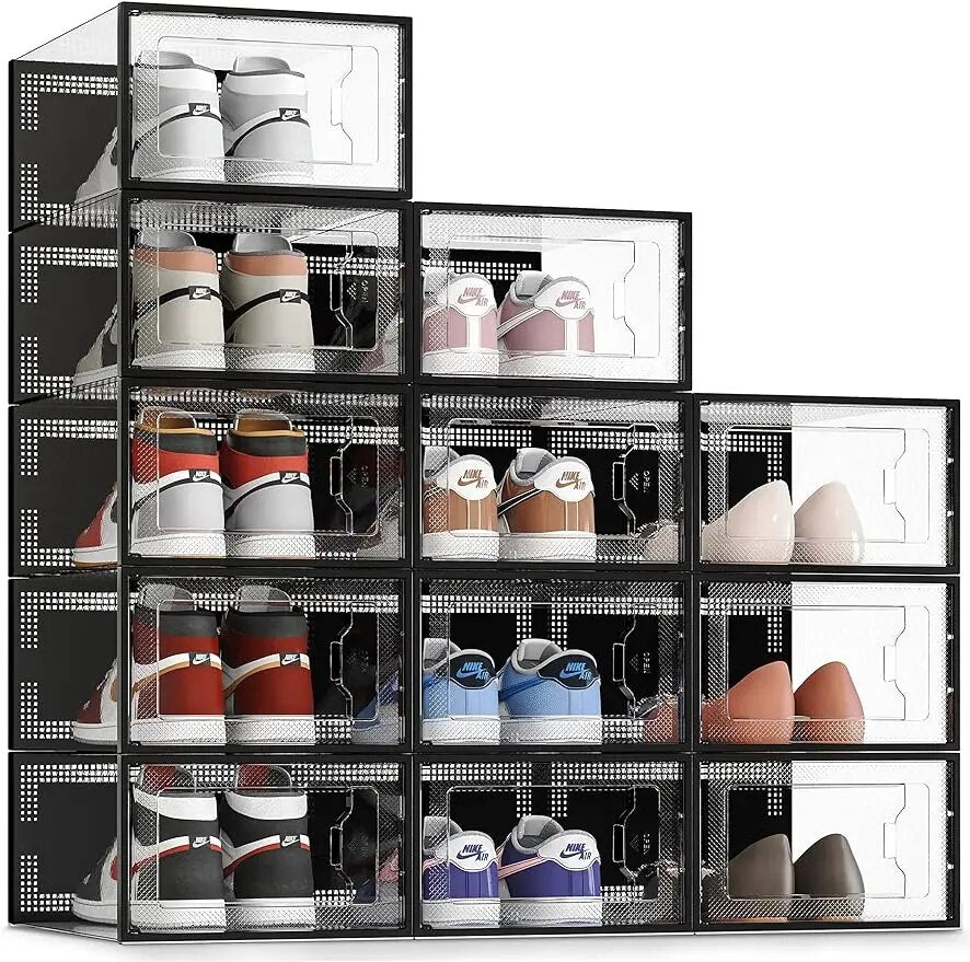 SEE SRPING XX-Large 12 Pack Shoe Storage Box, Clear Plastic Stackable Shoe Orga