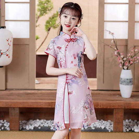 Gorgeous Girls Chinese Cheongsam Hanfu New Year Clothing Kids Tang suit Children Par