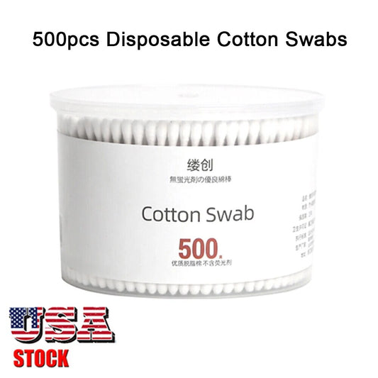 500Pcs Disposable Cotton Swabs Wooden Stick Bamboo Cotton Buds Ears Cleaning Ma