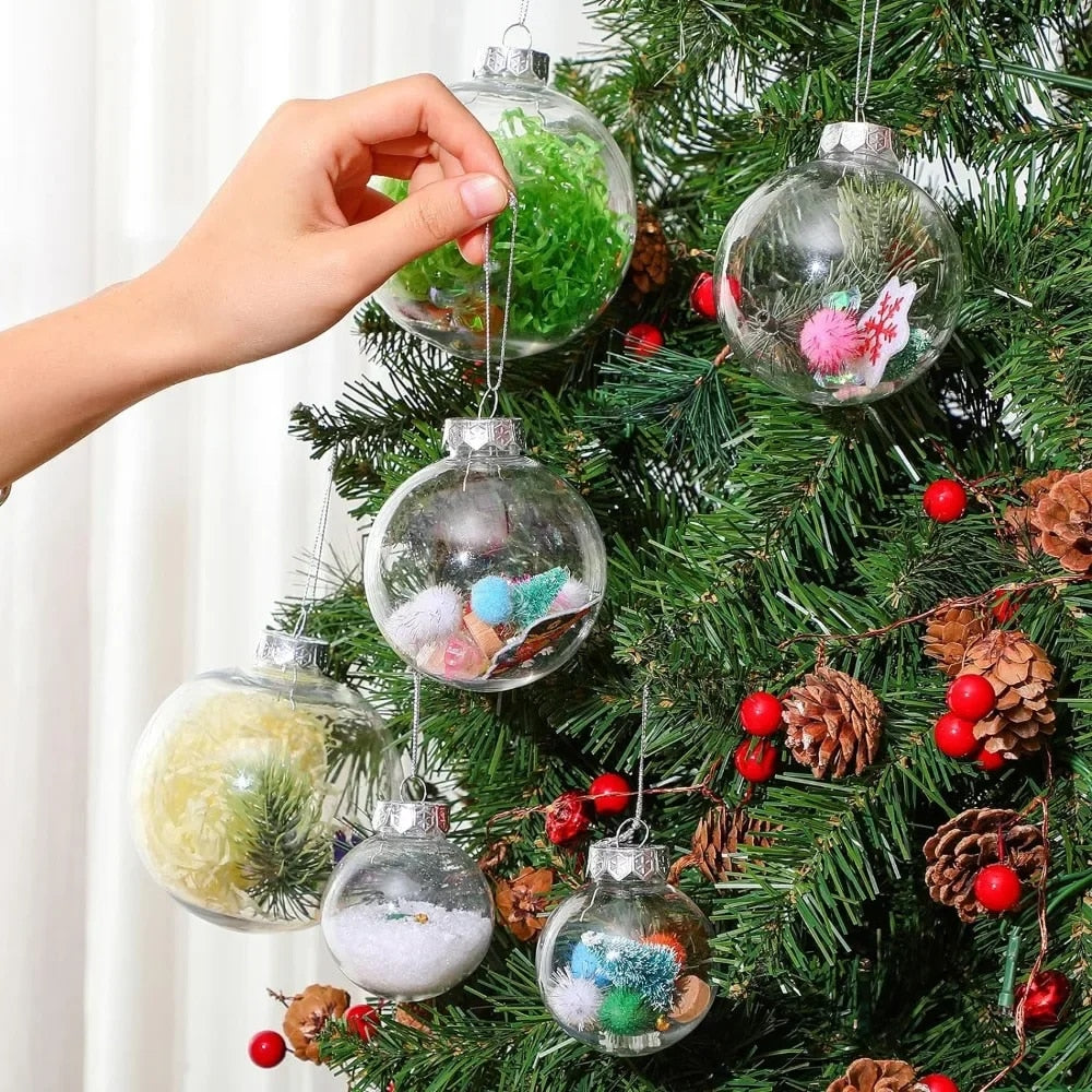 50 Pcs Clear Plastic OrnaMen'sts with Lid Rope Hanging Christmas Fillable Balls O