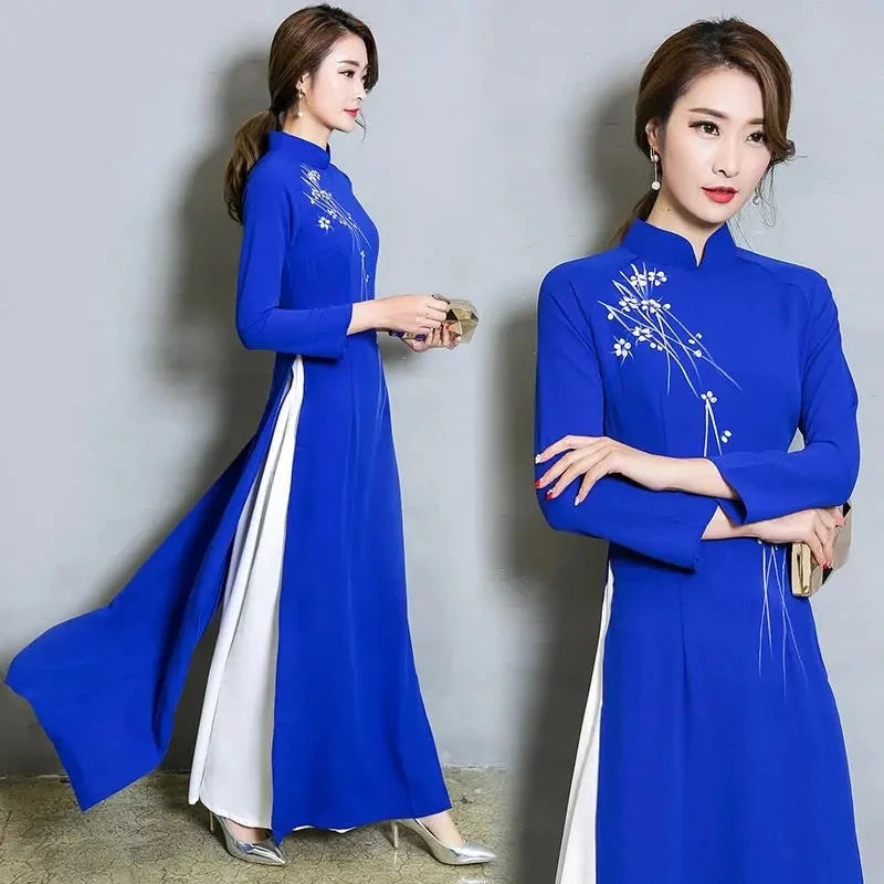 Traditional Vietnam Woman Retro Ao Dai Elegant Chinese Style Cheongsam Vintage