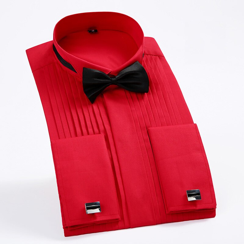 Classic Winged Collar Dress Shirt Men's Wingtip Tuxedo Formal Shirts with Red image 0