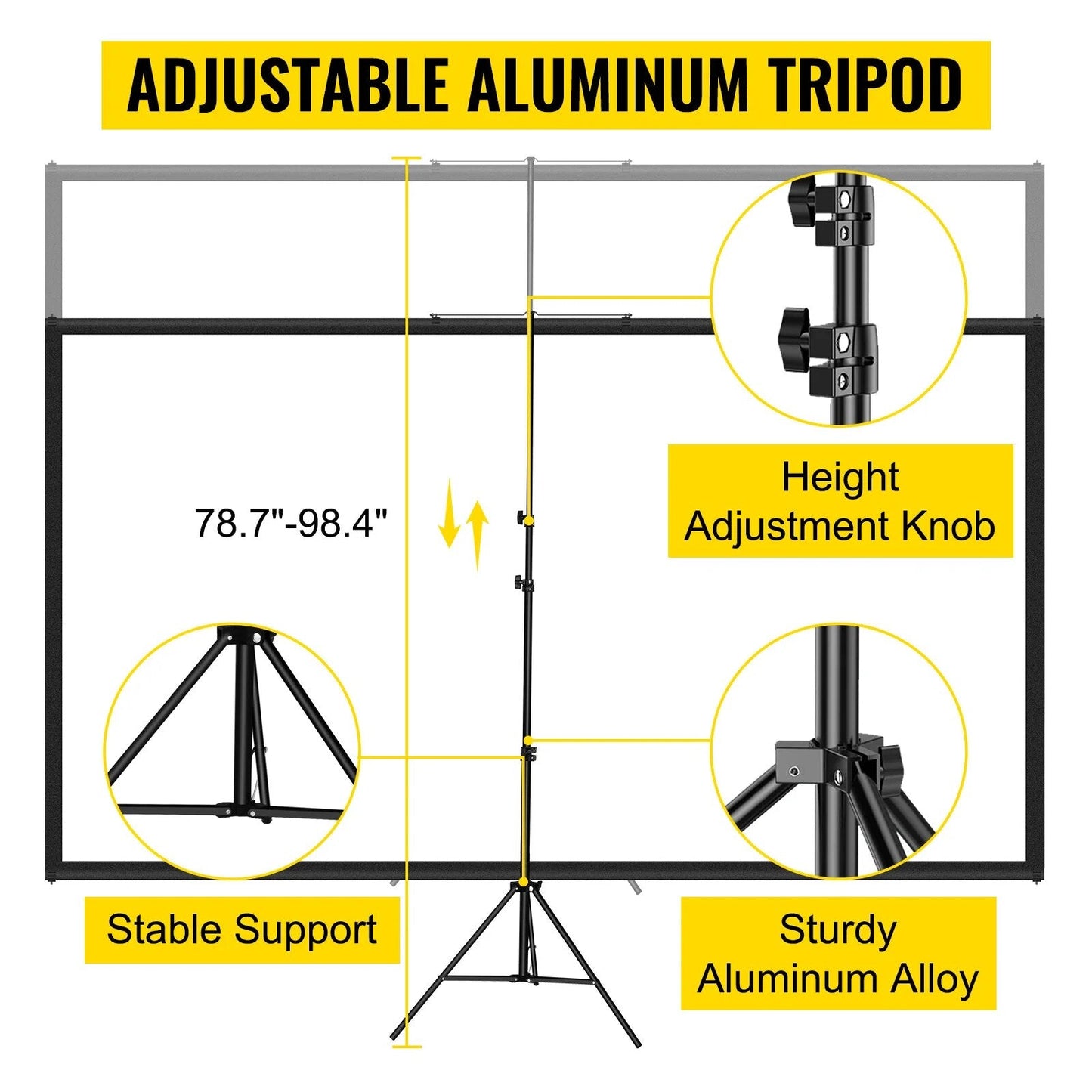 VEVOR 100 " Tripod Projector Screen W/ Stand 16:9 4K HD Portable Home Cinema image 5