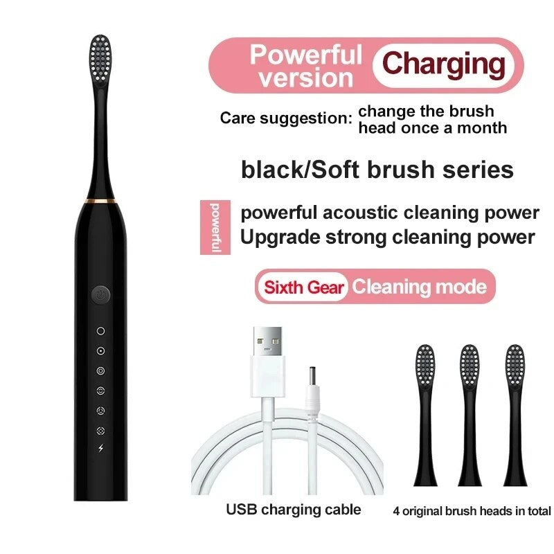 Electric Ultrasonic Toothbrush Six Speed Mode Home Soft Hair USB Charging Water