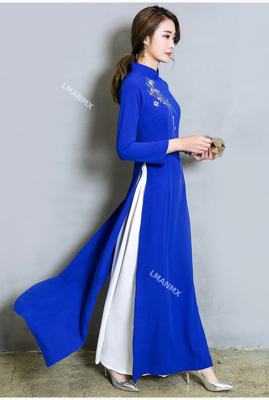 Traditional Vietnam Woman Retro Ao Dai Elegant Chinese Style Cheongsam Vintage