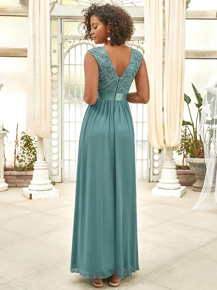 Ever-Pretty Classic Round Neck Backless Lace Bodice Bridesmaid Dress image 0