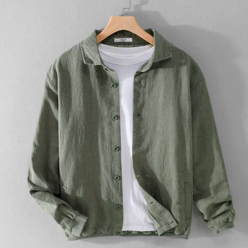 2024 Spring New Loose Casual Linen Jackets for Men Clothing Solid Color Big Pocket