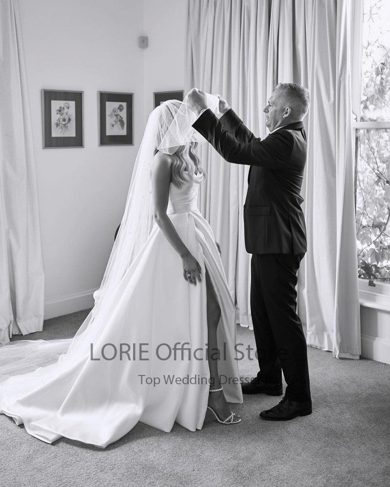 LORIE Satin Wedding Dresses Strapless A-Line Bridal Gowns Princess Custom Made image 5