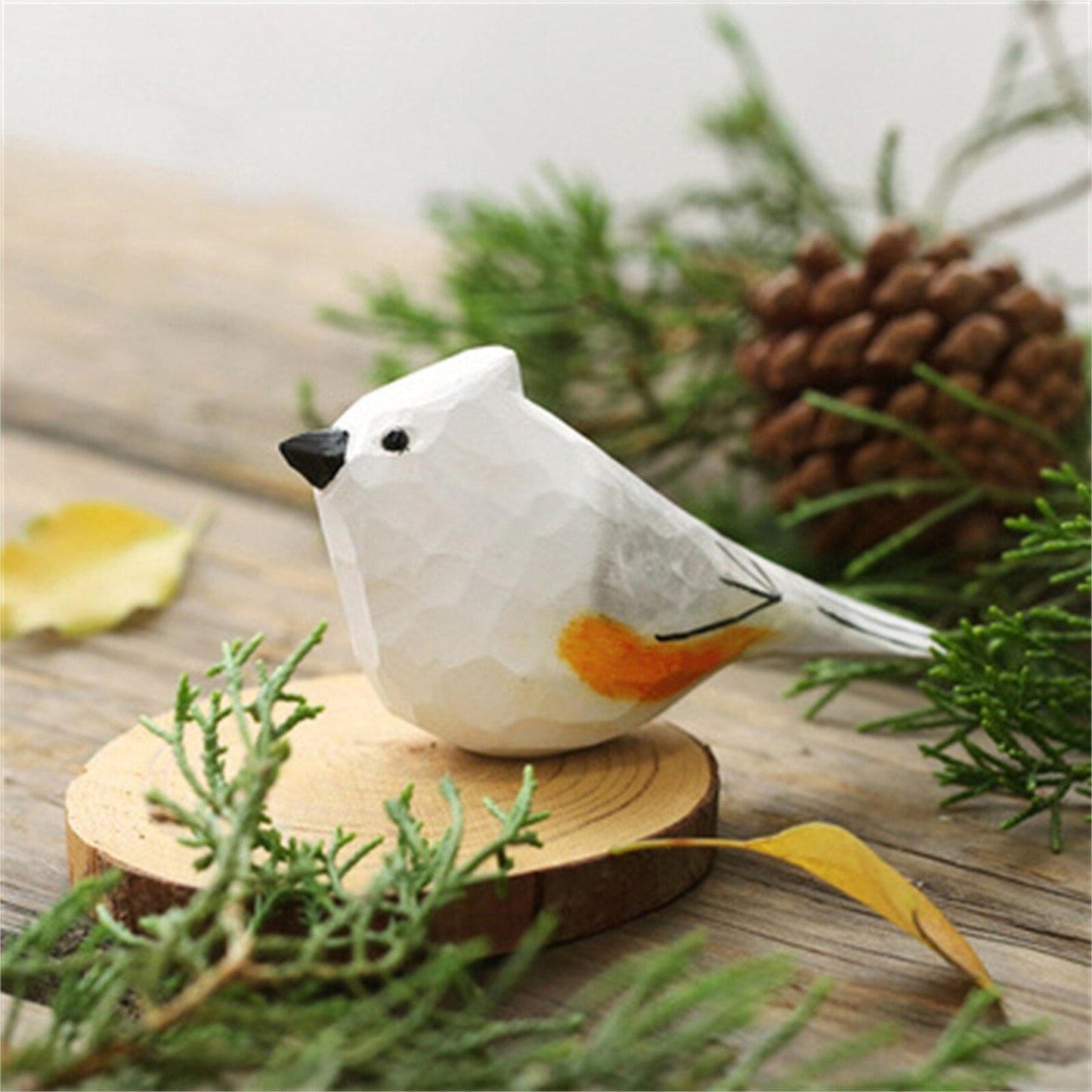 New In Bird Figurine - Small Wood Bird Statue Art Handmade Carving Decoration M