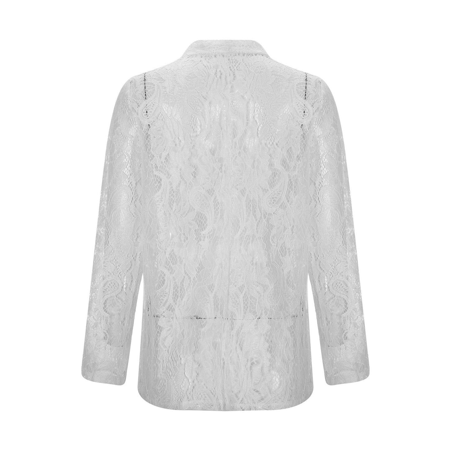 White Lace Hollow Out Women'suit Coat Solid Open StitBlazers Outdoor Forma