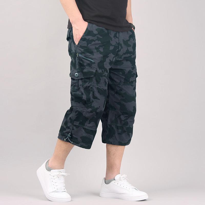 Long Length Cargo Shorts Menummer Casual Cotton Multi Pockets Hot Breeches Cropped Trousers Military Camouflage Shorts 5XL