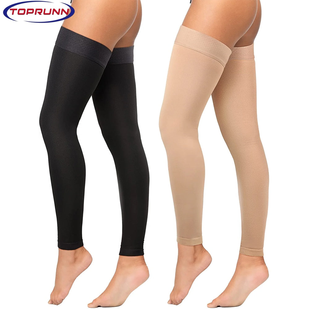 1Pair Medical Open Toe Thigh High Compression Stockings with Silicone Band for