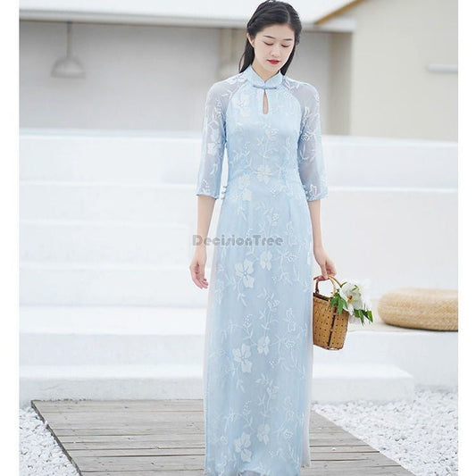 2024 vietnam aodai fairy temperament dress chinese exquisite floral jacquard te