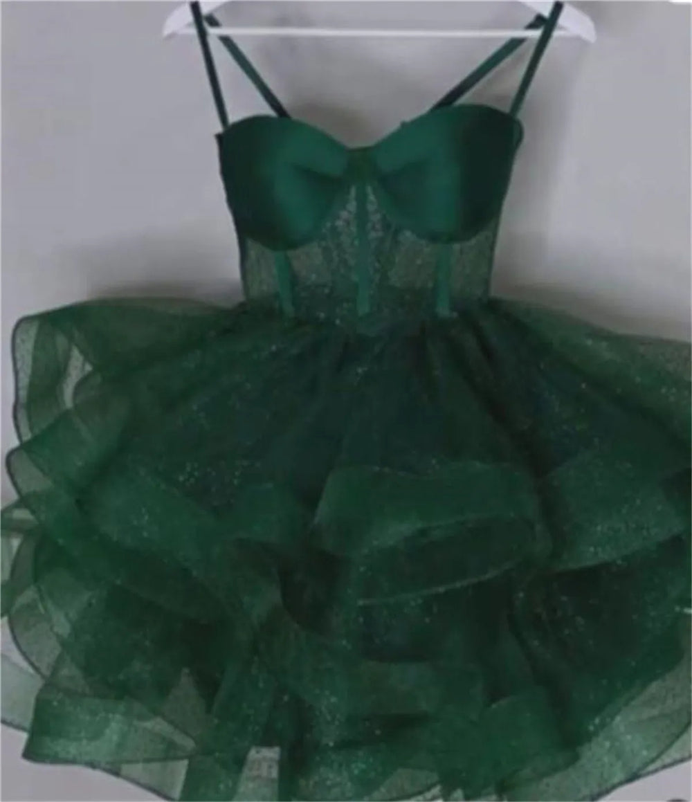 Bealegantom Sexy Spaghetti Strap Illusion Short Homecoming Dresses Organza Mini image 3