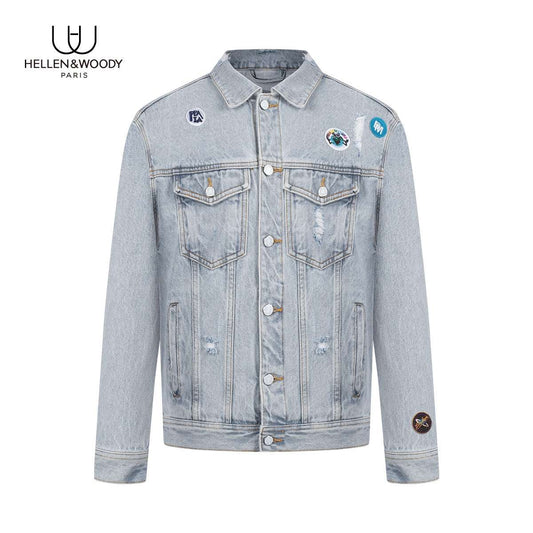 Hellen&Woody Men Clothing Spring and Autumn New  Denim Jacket Fashion Casual Sl