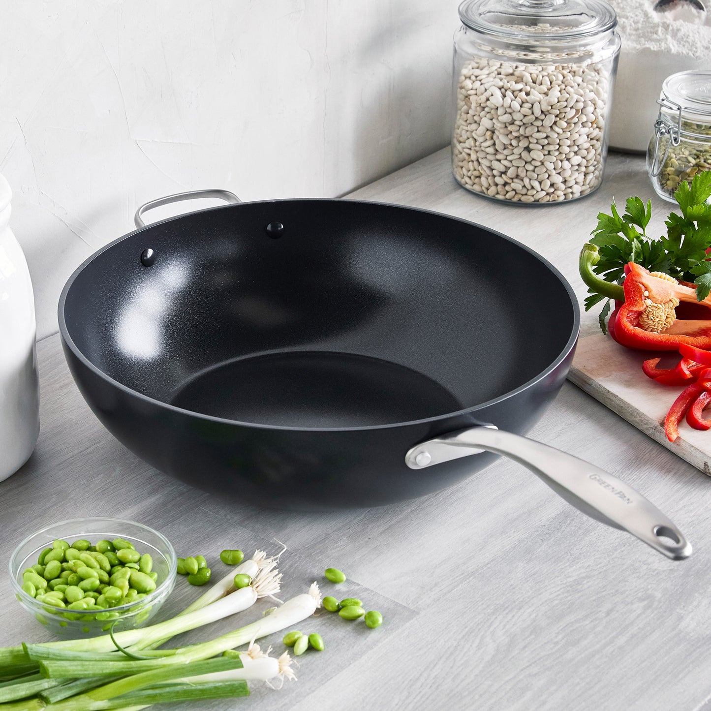 GreenPan Black Pro Ceramic Nonstick 14.17" Open Wok