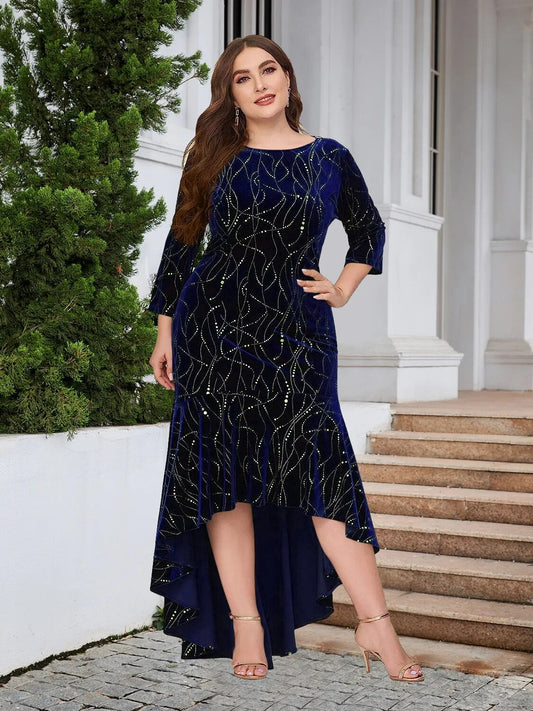 Plus Size Velvet Formal Dresses for Women Clothing Autumn Winter Vintage Three