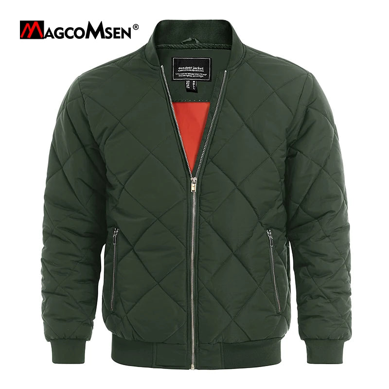 MAGCOMSEN Men's Padded Warm Jackets Fall Winter Rib Full Zip Aviator Jacket Win