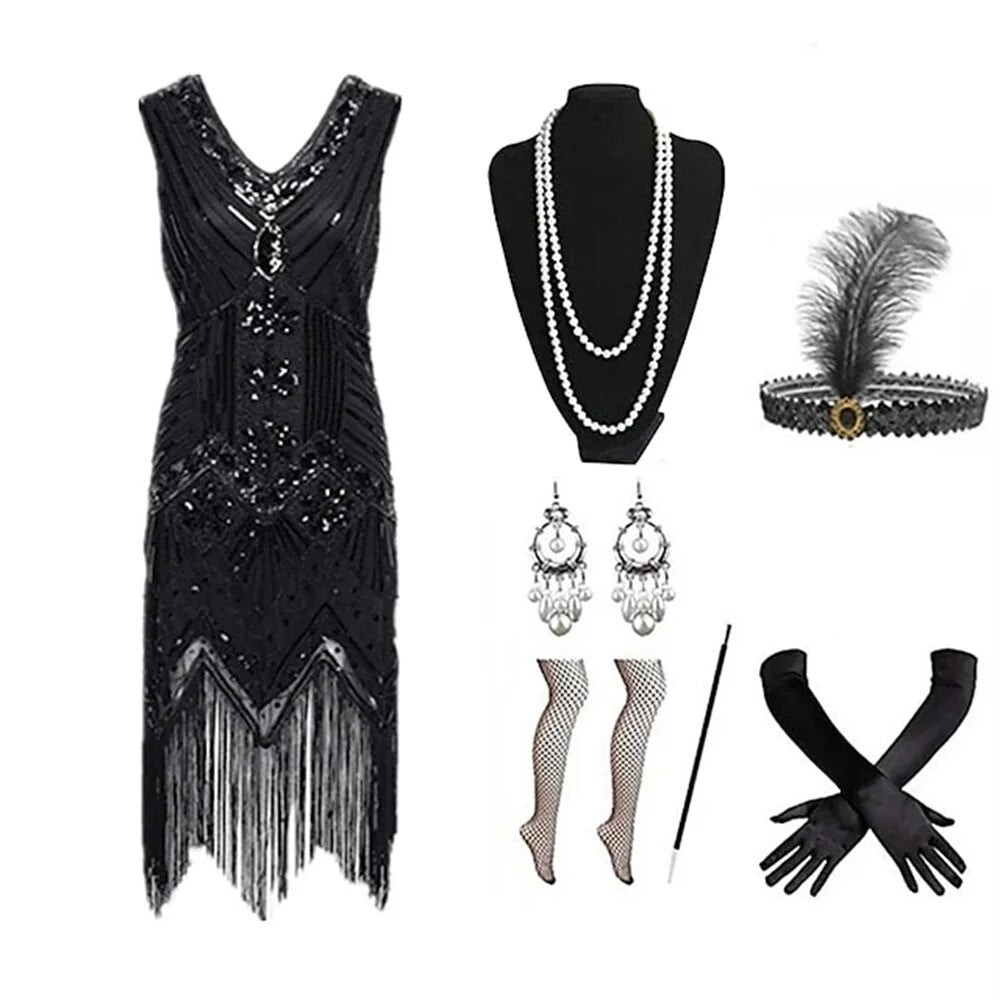 Retro Vintage Roaring 20s 1920s Flapper Dress Costume Outfits The Great Gatsby