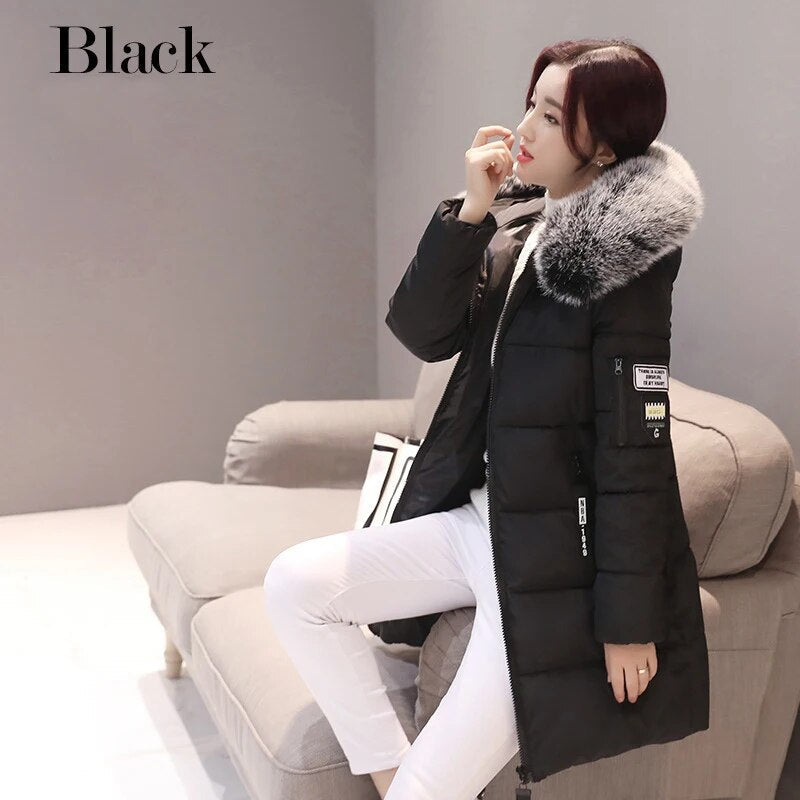 2023 Winter Women Parka Coats Long Cotton Casual Fur Hooded Jackets Thick Warm