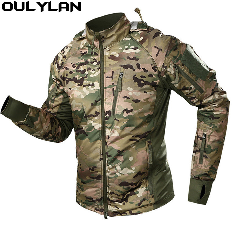 Oulylan Windbreaker Men's Waterproof Tactical Jacket Men's Warm Bomber Jacket Cam