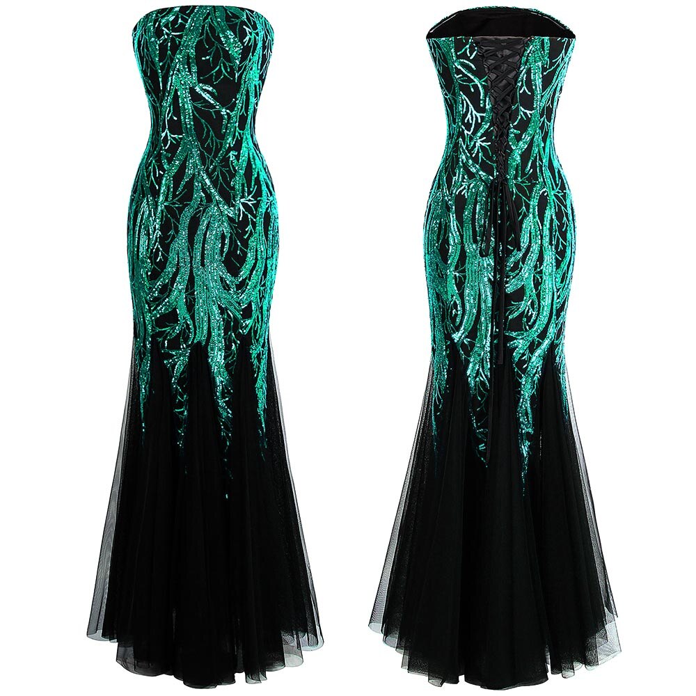 Angel-fashions Strapless Golden Branch Sequined Mermaid Full Length Formal image 0