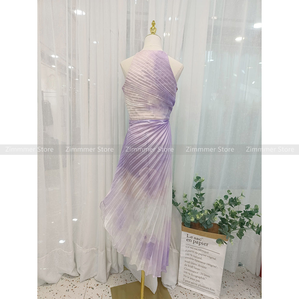 Vietnam niche light luxury 2024 summer new round neck pleated design waisted dr