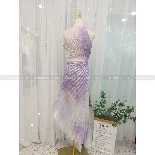 Vietnam niche light luxury 2024 summer new round neck pleated design waisted dr