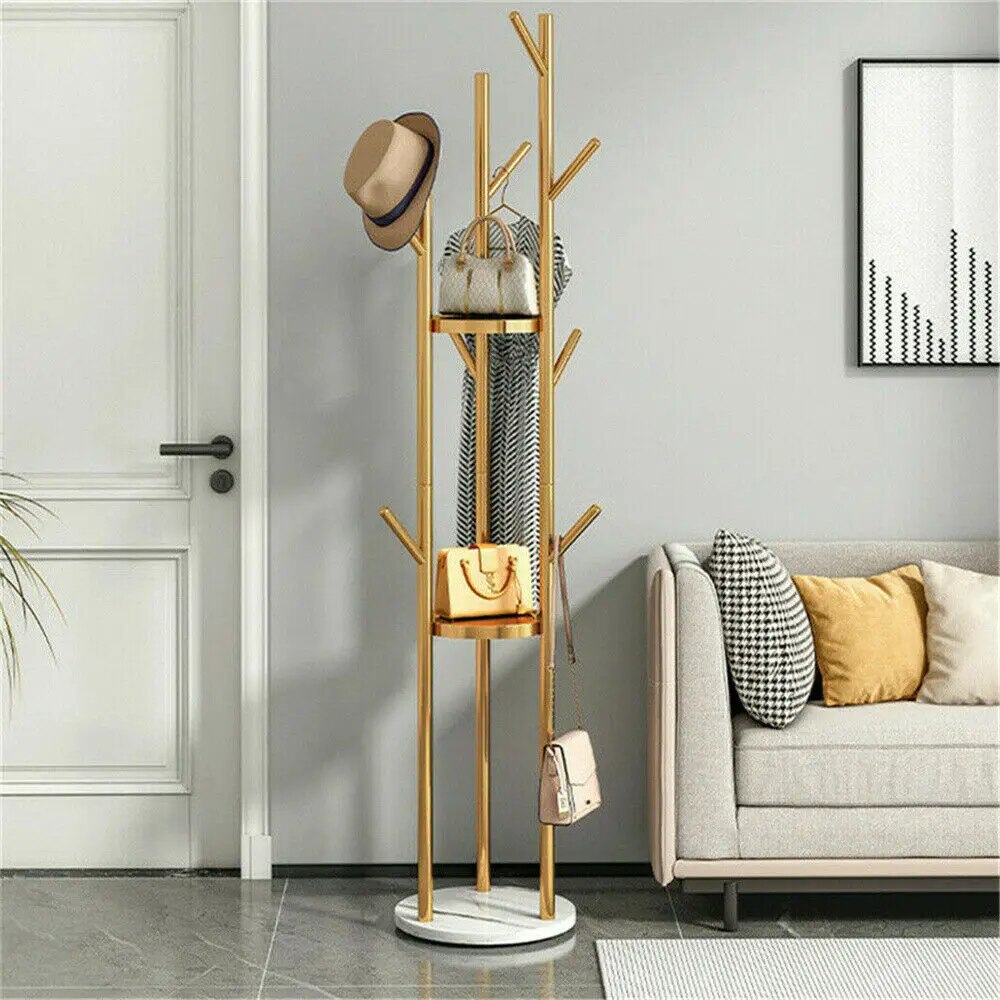 Marble Metal Coat Rack Freestanding with 3 Storage Shelves and 9 Hooks, Enterwa