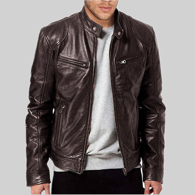 2024 Spring Men's Fashion Leather Jacket Slim Fit Stand Collar PU Jacket Male An image 7