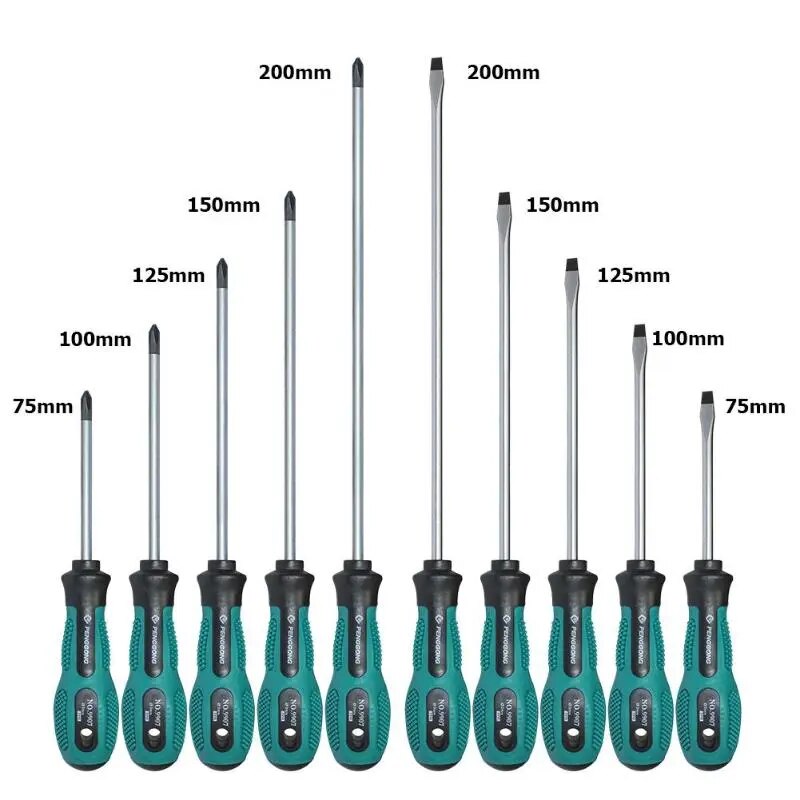 10Pcs/Set Screwdrivers Kit 75-200mm Chromium Vanadium Alloy Hand Tools Multi-fu