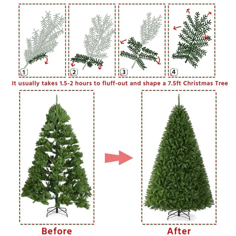USA Essentials Holiday Decoration 7.5ft Pre-lit Artificial Christmas Tree Foldable image 5