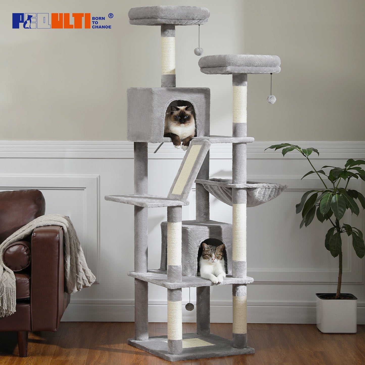 Large Cat Tree Tall Cat Tower for Indoor Cats Multi-Level Plush Cat Condo with