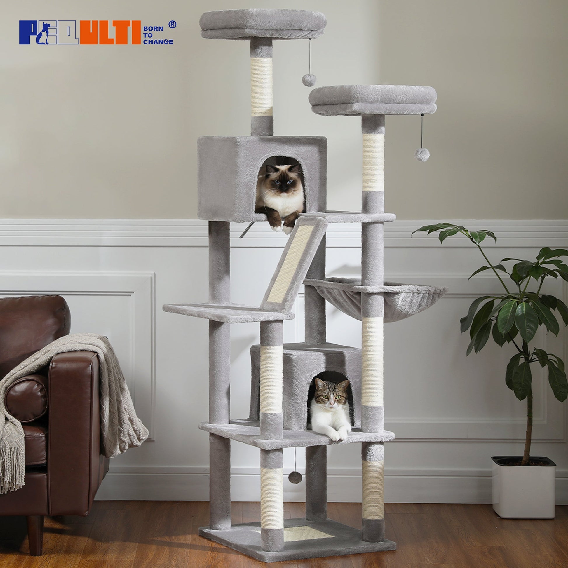 Large Cat Tree Tall Cat Tower for Indoor Cats Multi-Level Plush Cat Condo with