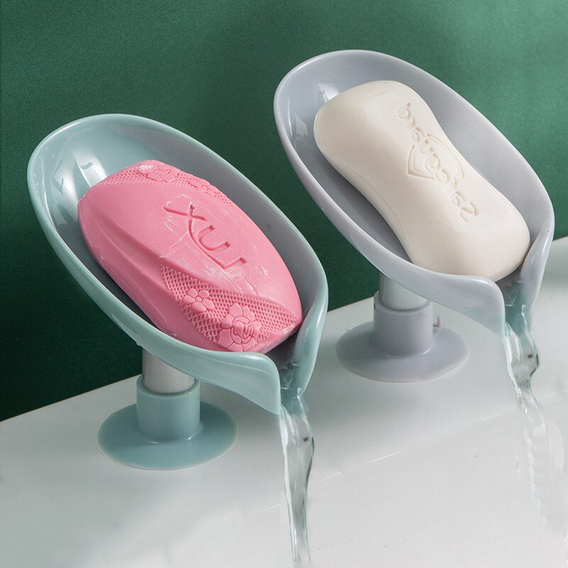 2Pcs Drain Soap Her Leaf Shape Soap Box Suction Cup Tray Drying Rack For Sho