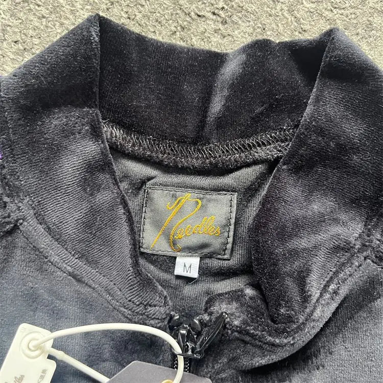 2023NOW Japanese Retro Side Striped Velvet Embroidered Butterfly Zipper Jacket image 6