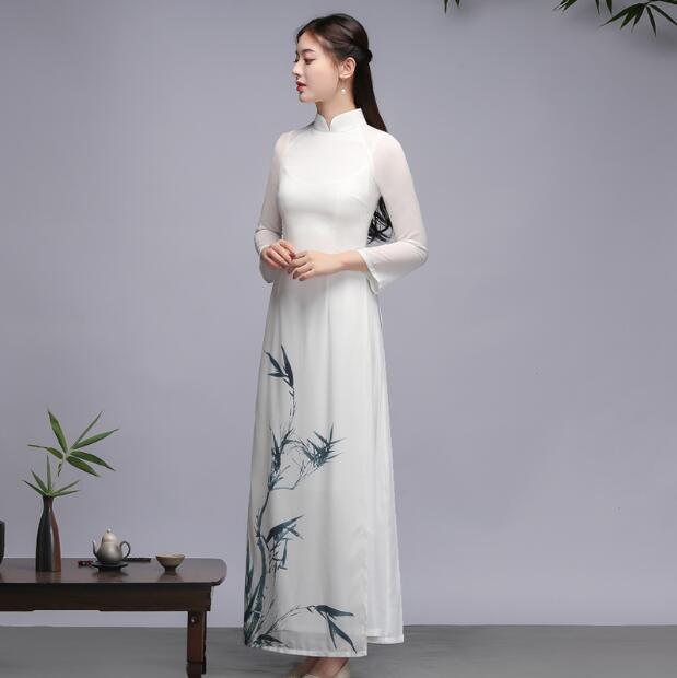 Traditional Vietnam Ao dai Womenpring Long Dress Cheongsam Vintage Bamboo Pri