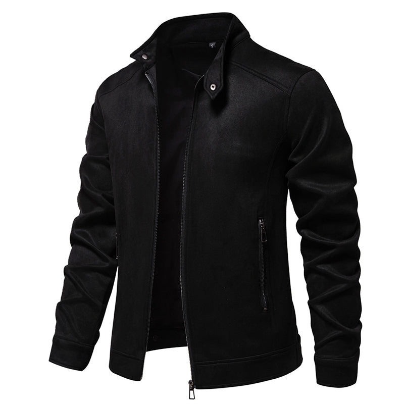 Men'S Classic Suede Jacket - Stand Collar Zipper Closure Stylish Casual Coat