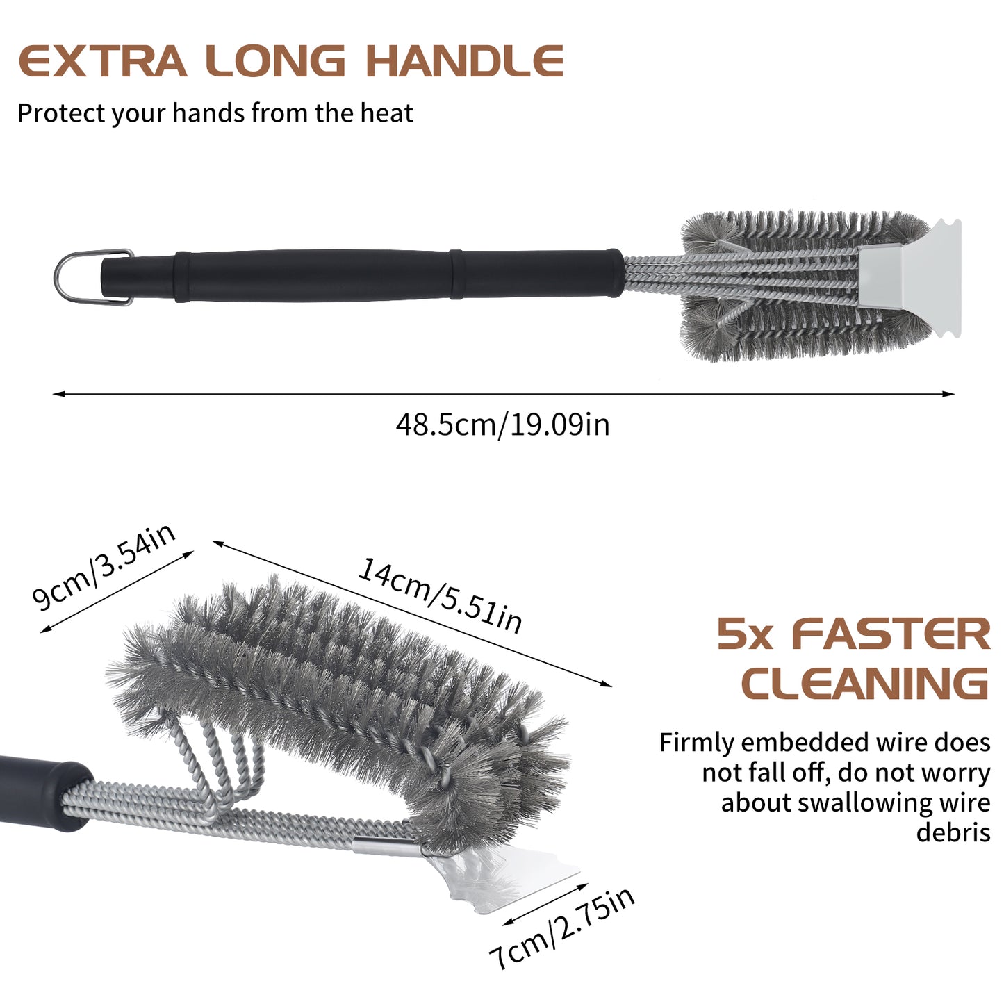 Stainless Steel Grill Brush with Scraper, 19 in Grill Brush for Outdoor Grill, image 5
